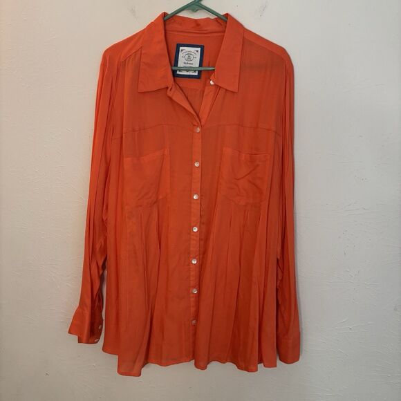 STYLE & CO 3XL Blouse Peach Orange Button Up Long Sleeve Flowy Breezy - Picture 1 of 5